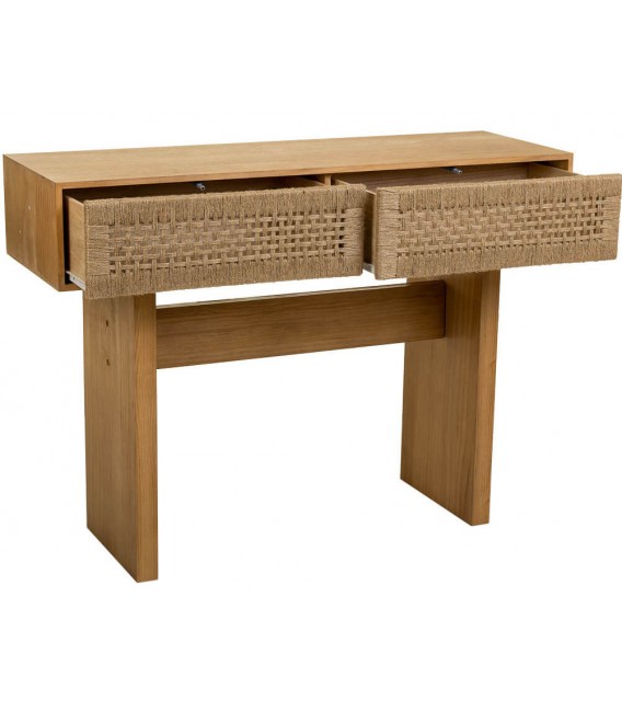 Consola entrada madera cuerda natural de dos cajones oriental 2