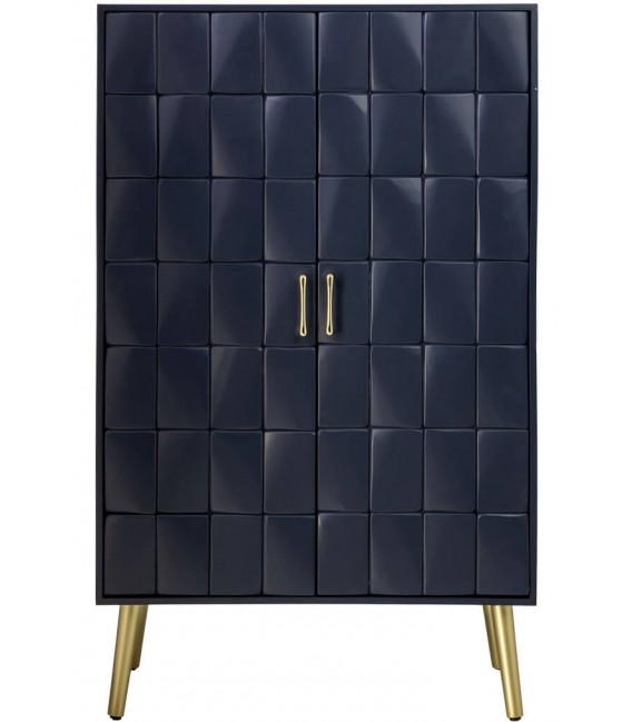 Aparador art deco madera azul marino metal dorado dos puertas