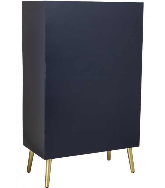 Aparador art deco madera azul marino metal dorado dos puertas 2