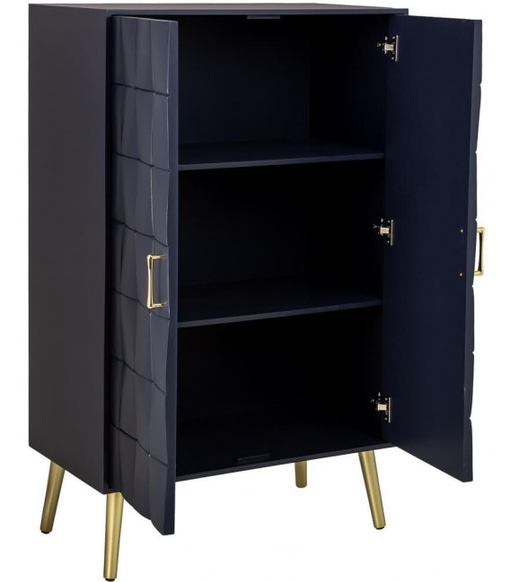 Aparador art deco madera azul marino metal dorado dos puertas 3