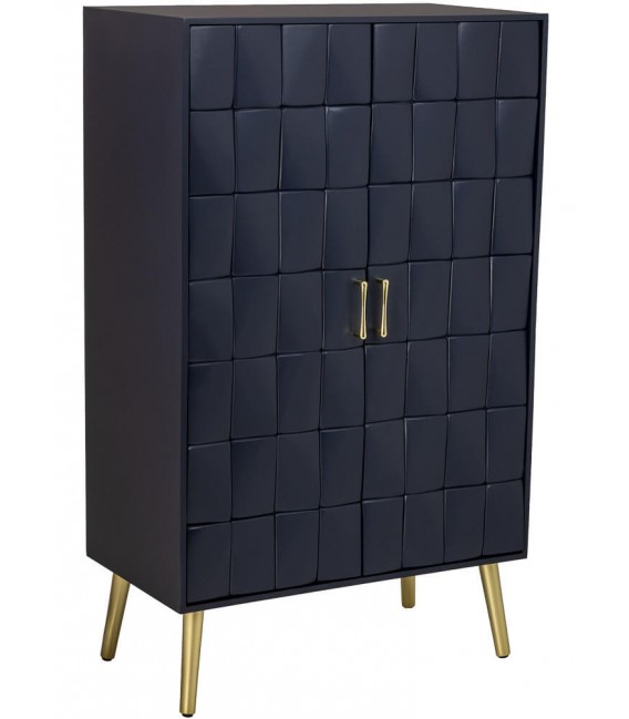 Aparador art deco madera azul marino metal dorado dos puertas 5