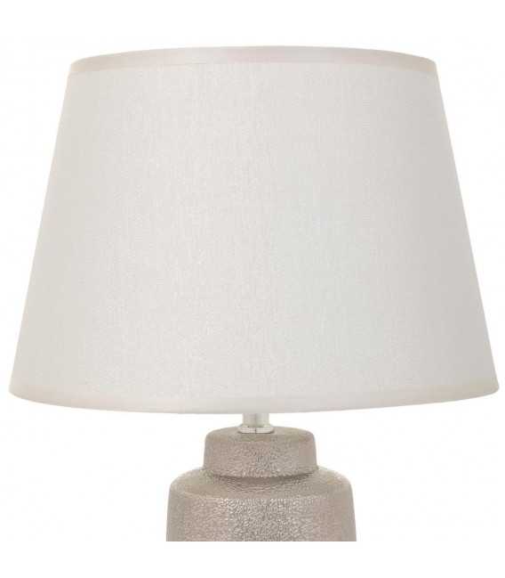Lámpara de sobremesa cerámica plateada pantalla blanca moderna 2