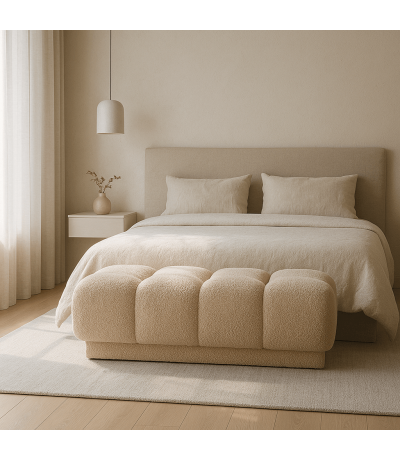 Banco pie de cama bouclé  color beige estilo contemporaneo tapizado mdmhogar