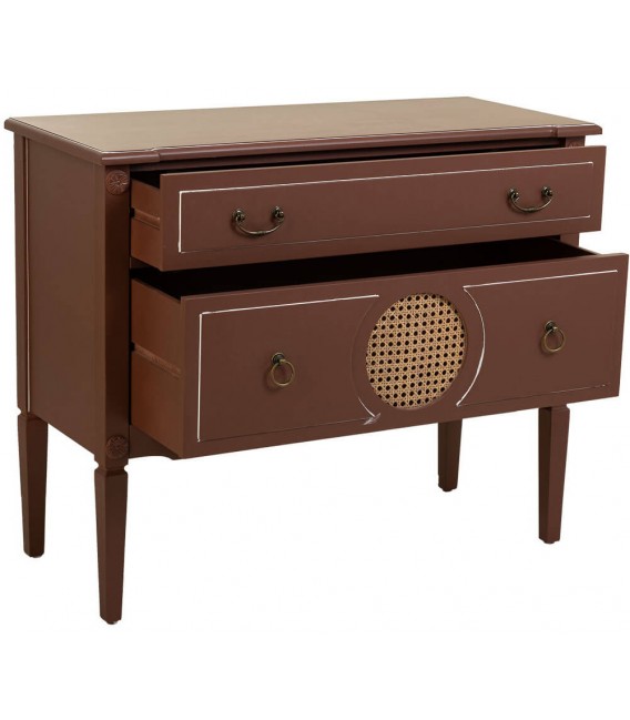 Cómoda de madera color nogal ratán dos cajones estilo clásico 1