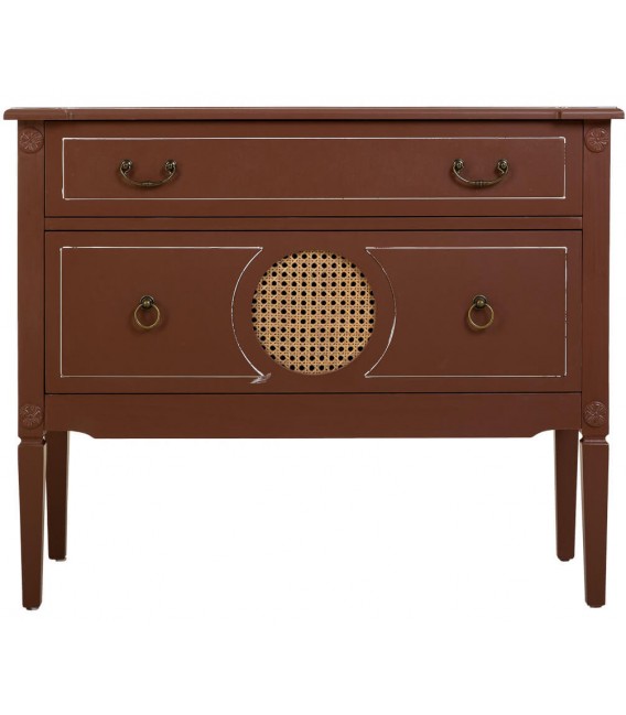 Cómoda de madera color nogal ratán dos cajones estilo clásico 2