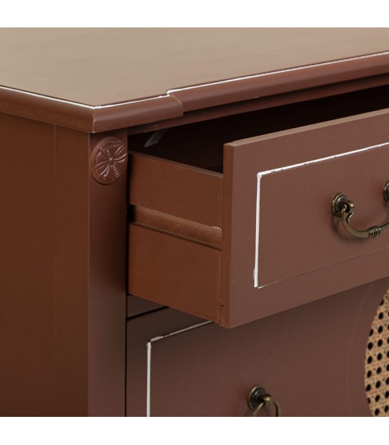 Cómoda de madera color nogal ratán dos cajones estilo clásico 4
