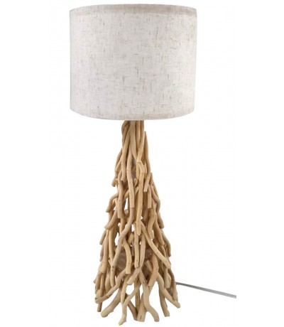 Lámpara sobremesa alta madera de morera natural lino beige