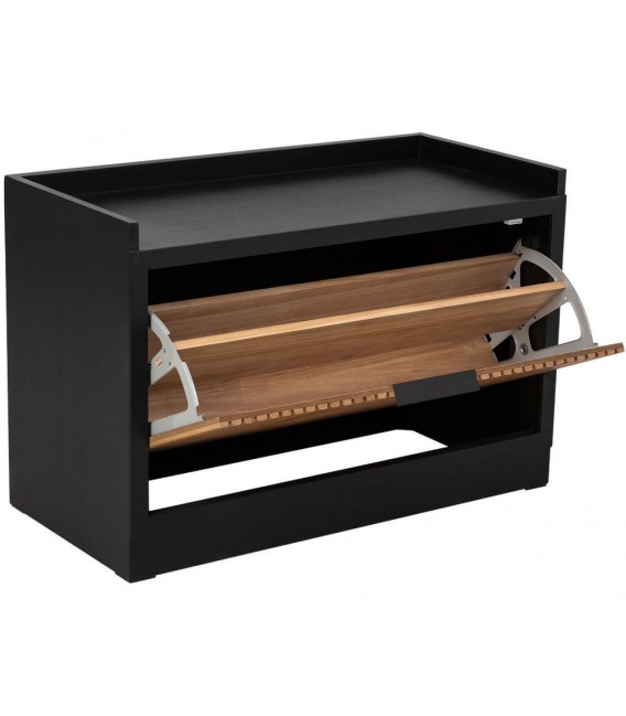 Zapatero de madera negro con puerta abatible estilo industrial 3