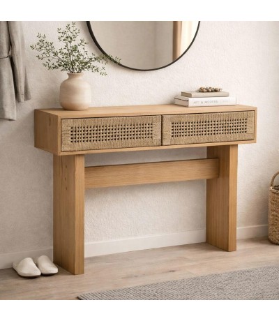 Consola entrada madera cuerda natural de dos cajones oriental Mdmhogar