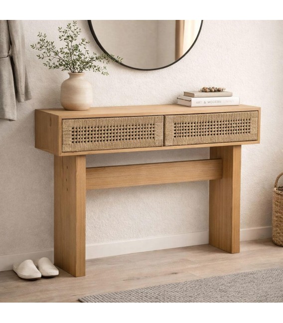 Consola entrada madera cuerda natural de dos cajones oriental Mdmhogar