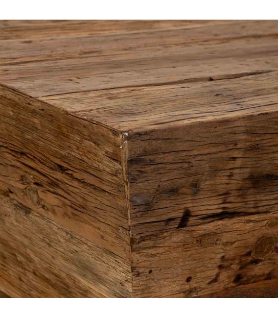 Mesa de centro cuadrada madera reciclada pino color nogal 4
