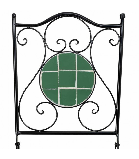 Set mesa y 2 sillas plegables exterior metal cerámica verde clásico 5
