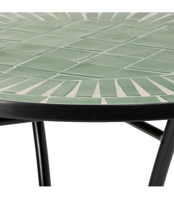 Set mesa y 2 sillas plegables exterior metal cerámica verde clásico 6