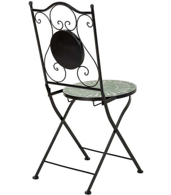 Set mesa y 2 sillas plegables exterior metal cerámica verde clásico 4