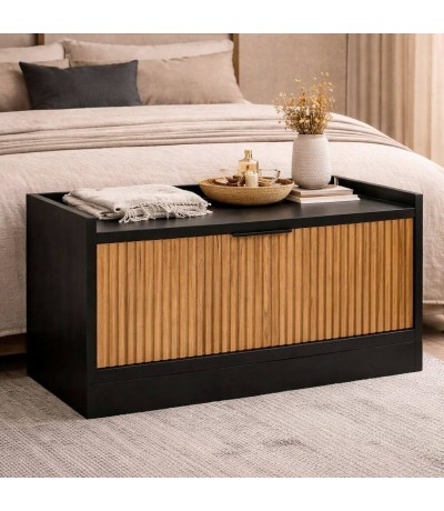 Zapatero de madera negro con puerta abatible estilo industrial Mdmhogar