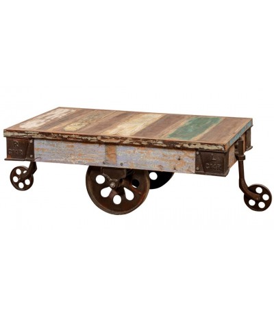 Mesa de centro rectangular grande madera reciclada y metal vintage