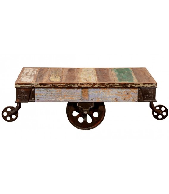 Mesa de centro rectangular grande madera reciclada y metal vintage 1