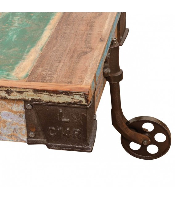 Mesa de centro rectangular grande madera reciclada y metal vintage 2