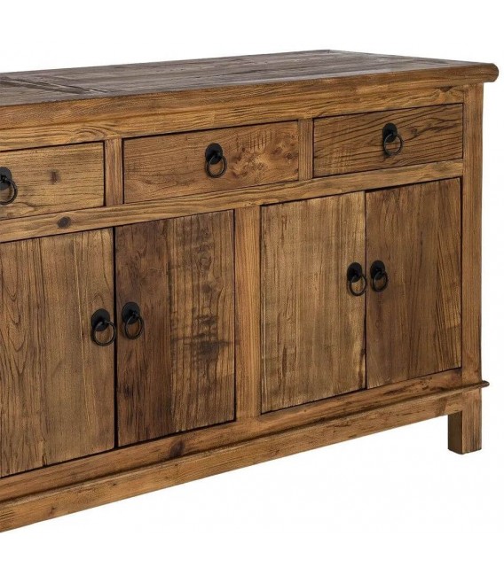 Aparador de madera reciclada nogal seis puertas y cuatro cajones 2