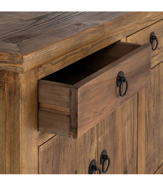Aparador de madera reciclada nogal seis puertas y cuatro cajones 3