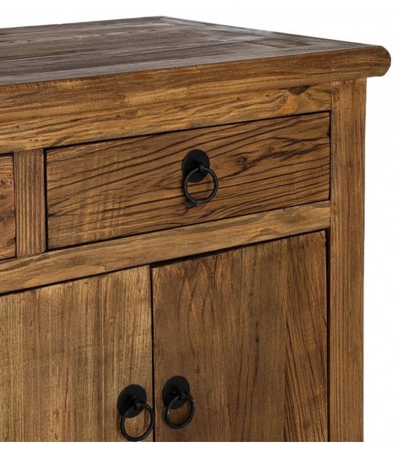 Aparador de madera reciclada nogal seis puertas y cuatro cajones 8