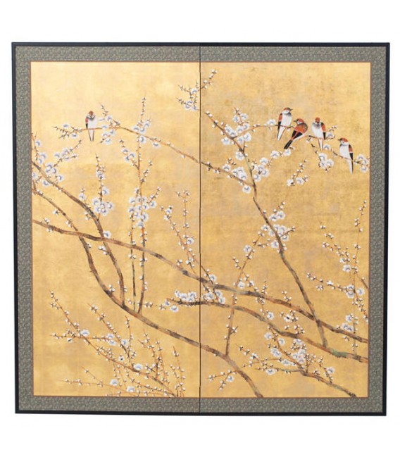 Cuadro oriental grande lienzo pintado a mano con marco de madera 1