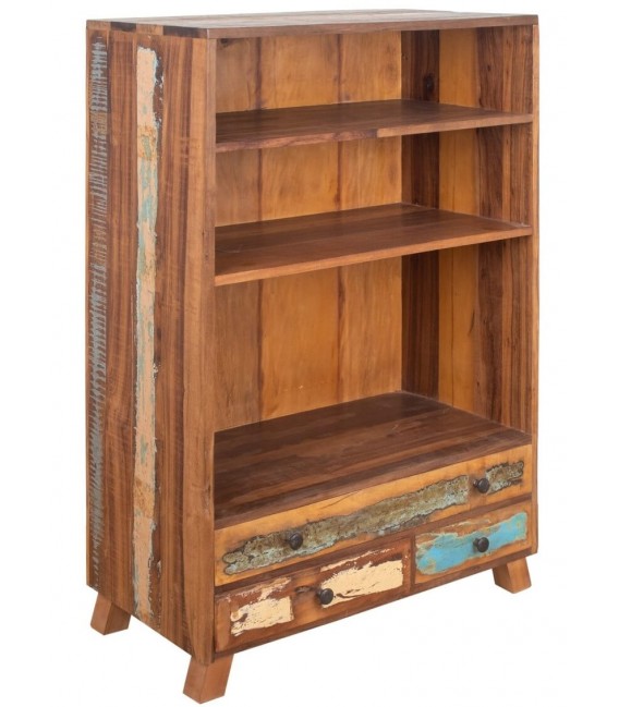 Estantería baja madera reciclada decapada multicolor estilo vintage