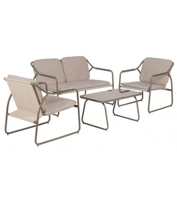 Set exterior sofá 2 plazas sillones mesa acero beige moderno 1