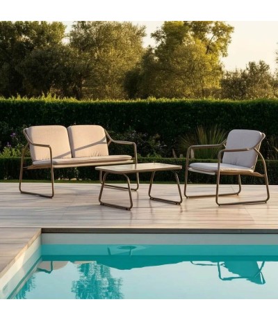 Set exterior sofá 2 plazas sillones mesa acero beige moderno mdmhogar