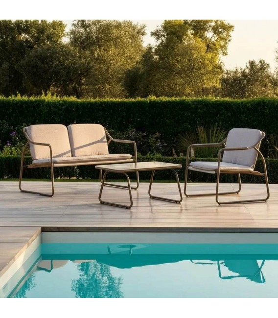 Set exterior sofá 2 plazas sillones mesa acero beige moderno mdmhogar