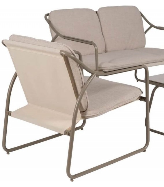 Set exterior sofá 2 plazas sillones mesa acero beige moderno