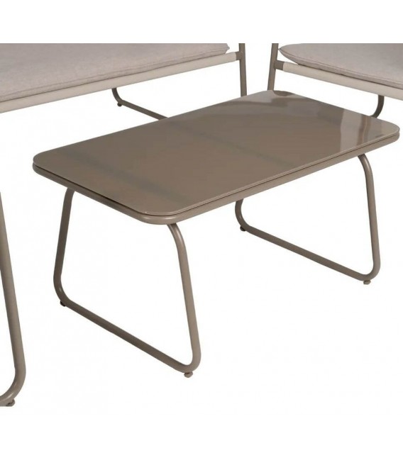 Set exterior sofá 2 plazas sillones mesa acero beige moderno 2