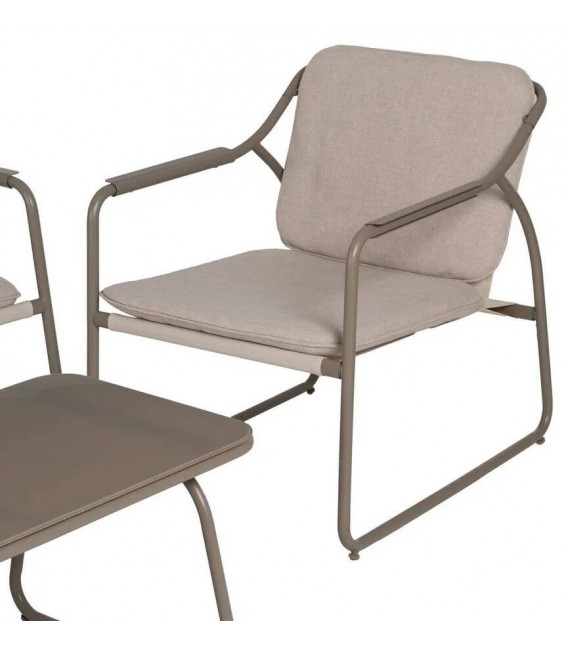 Set exterior sofá 2 plazas sillones mesa acero beige moderno 4