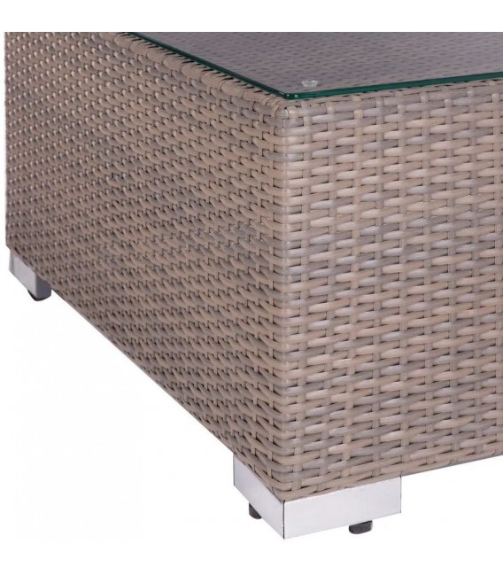 Sofá rinconera de exterior ratán natural con mesa de cristal 4