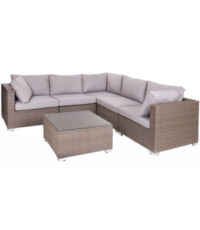 Sofá rinconera de exterior ratán natural con mesa de cristal