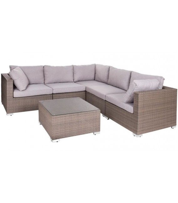 Sofá rinconera de exterior ratán natural con mesa de cristal