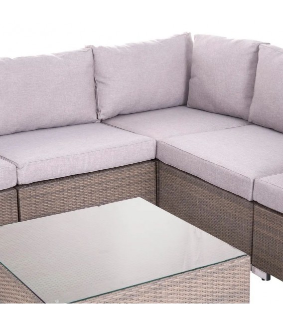 Sofá rinconera de exterior ratán natural con mesa de cristal 5