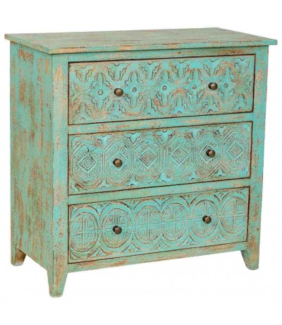 Cómoda madera maciza de mango tallada verde decapada clásico vintage