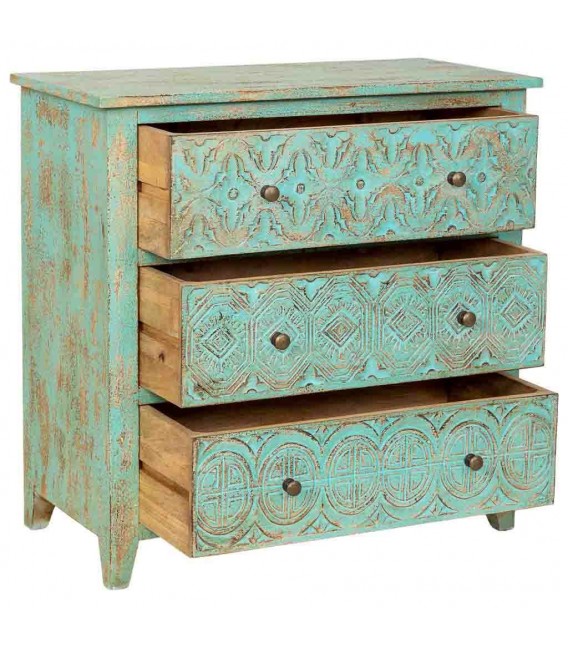 Cómoda madera maciza de mango tallada verde decapada clásico vintage 2