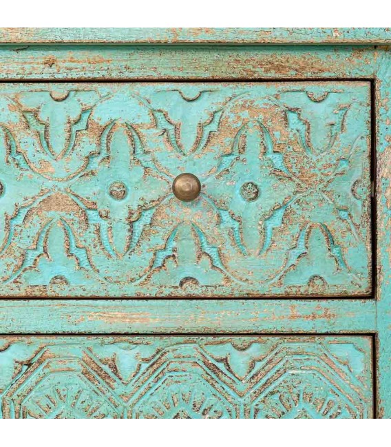 Cómoda madera maciza de mango tallada verde decapada clásico vintage 5