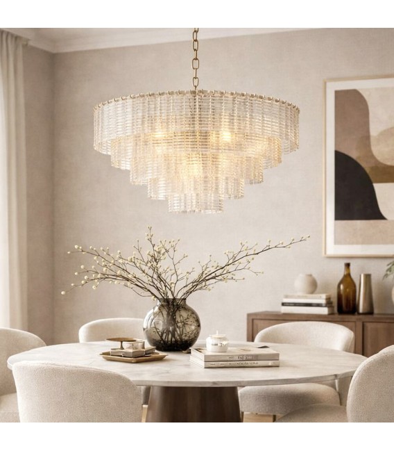 Lámpara de techo XL de cristal y metal dorado estilo Art decó Mdmhogar