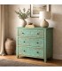 Cómoda madera maciza de mango tallada verde decapada clásico vintage Mdmhogar