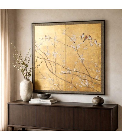 Cuadro oriental grande lienzo pintado a mano con marco de madera Mdmhogar