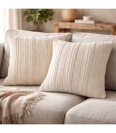 Set 2 cojines macramé algodón beige desenfundables ibicenco Mdmhogar