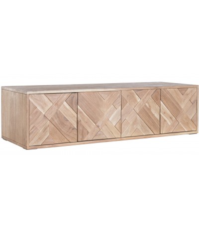 Mueble de televisión flotante madera acacia natural 4 puertas