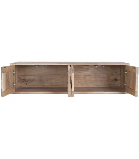 Mueble de televisión flotante madera acacia natural 4 puertas 3