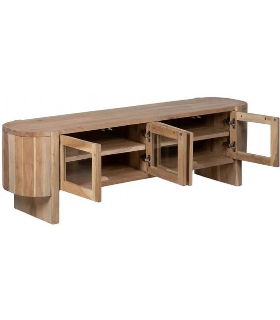 Mueble de televisión madera mango natural cuatro puertas cristal 1
