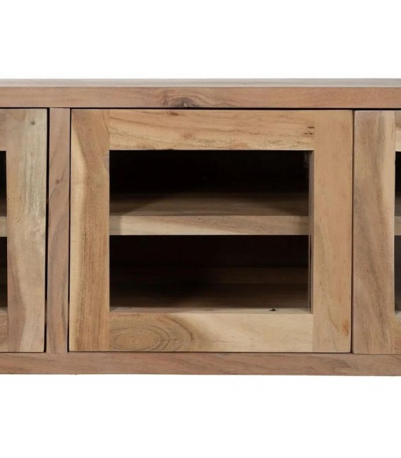 Mueble de televisión madera mango natural cuatro puertas cristal 2