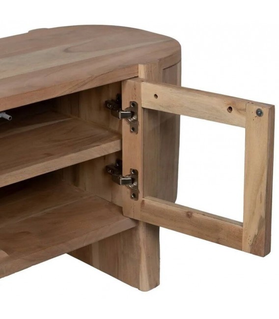 Mueble de televisión madera mango natural cuatro puertas cristal 4