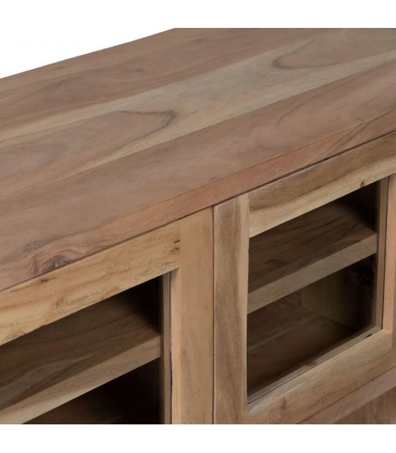 Mueble de televisión madera mango natural cuatro puertas cristal 7